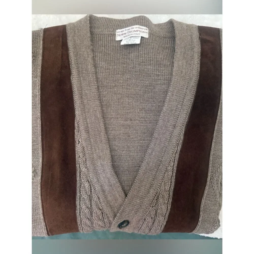 Italian Wool Leather Panel Cardigan Western Ranch Vintage Norm Thompson